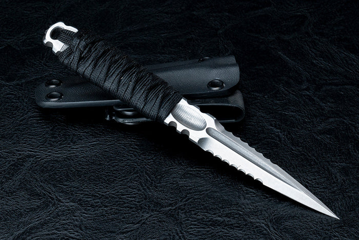 Custom OSS Dagger Partially Serrated Blade w/ Tsukamaki Wrapped Handle and Kydex